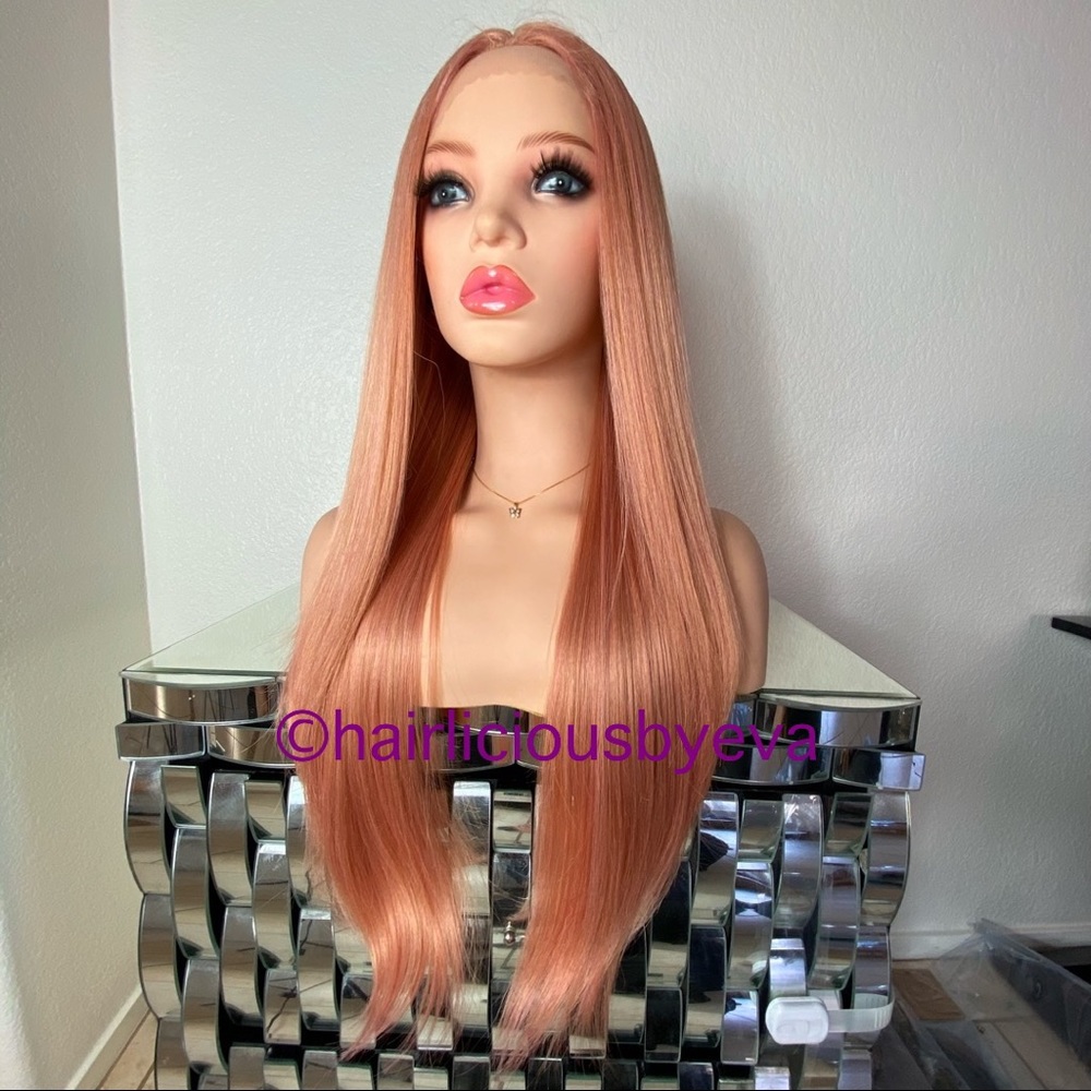 Wig straight rose gold pink